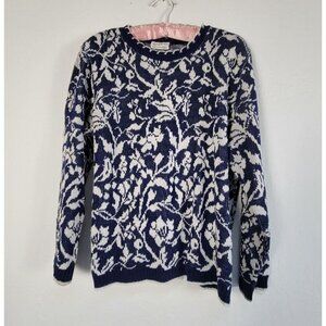 Vintage D'Allaird's Womens Floral Knit Crew Neck Sweater Blue/White Pullover